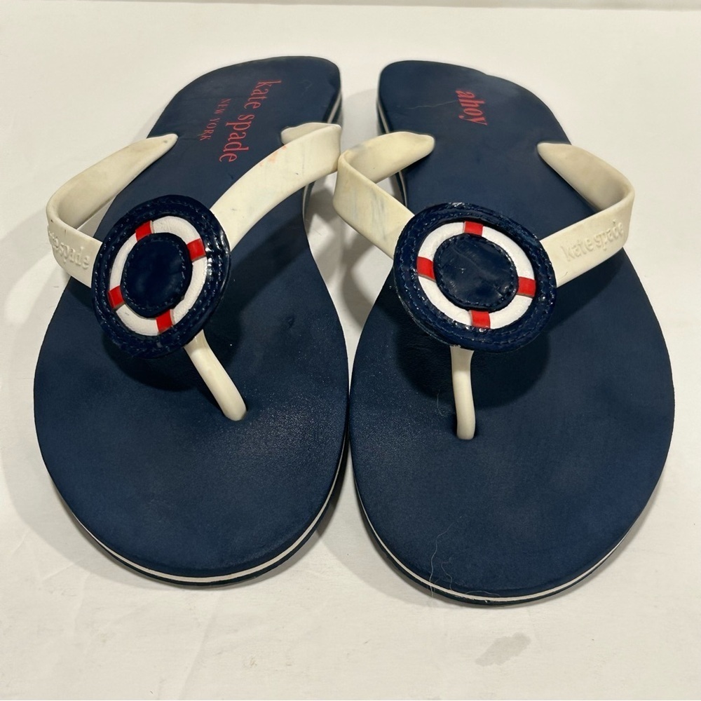 Kate Spade New York "Ahoy" flip flops, American, Red White Blue, Nautical - Picture 4 of 8
